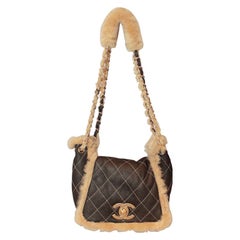 Chanel Brown Quilted Mini Shearling Handbag - Circa 2005