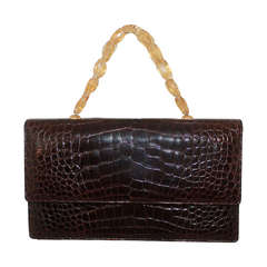 Darby Scott Brown Alligator Handbag - Citrine Handle