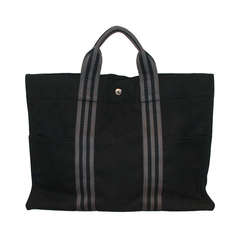 Hermes Black & Grey Canvas Tote