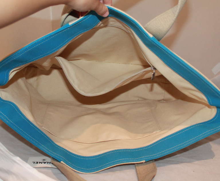 Chanel Cream & Blue Canvas Tote - Circa 2008