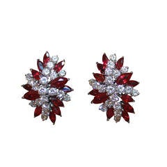 Mariko Sterling Silver Ruby Tone and Rhinestone Vine Clip On Earrings 5