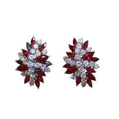 Mariko Sterling Silver Ruby Tone and Rhinestone Vine Clip On Earrings