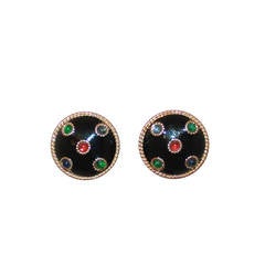 Vintage 1980s Ciner Black and Multi Color Stones Clip On Earrings