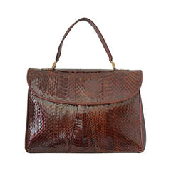 1960s Amipel Brown Snake Skin Top Handle Bag