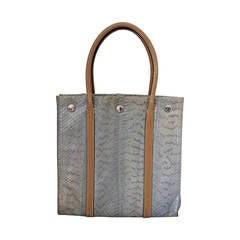 Prada Silver Snakeskin & Beige Leather Handbag 2