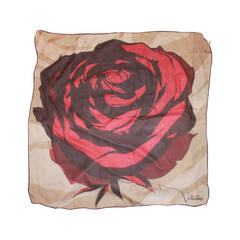 Valentino Silk Chiffon Brown Shawl with Large Red Rose Motif
