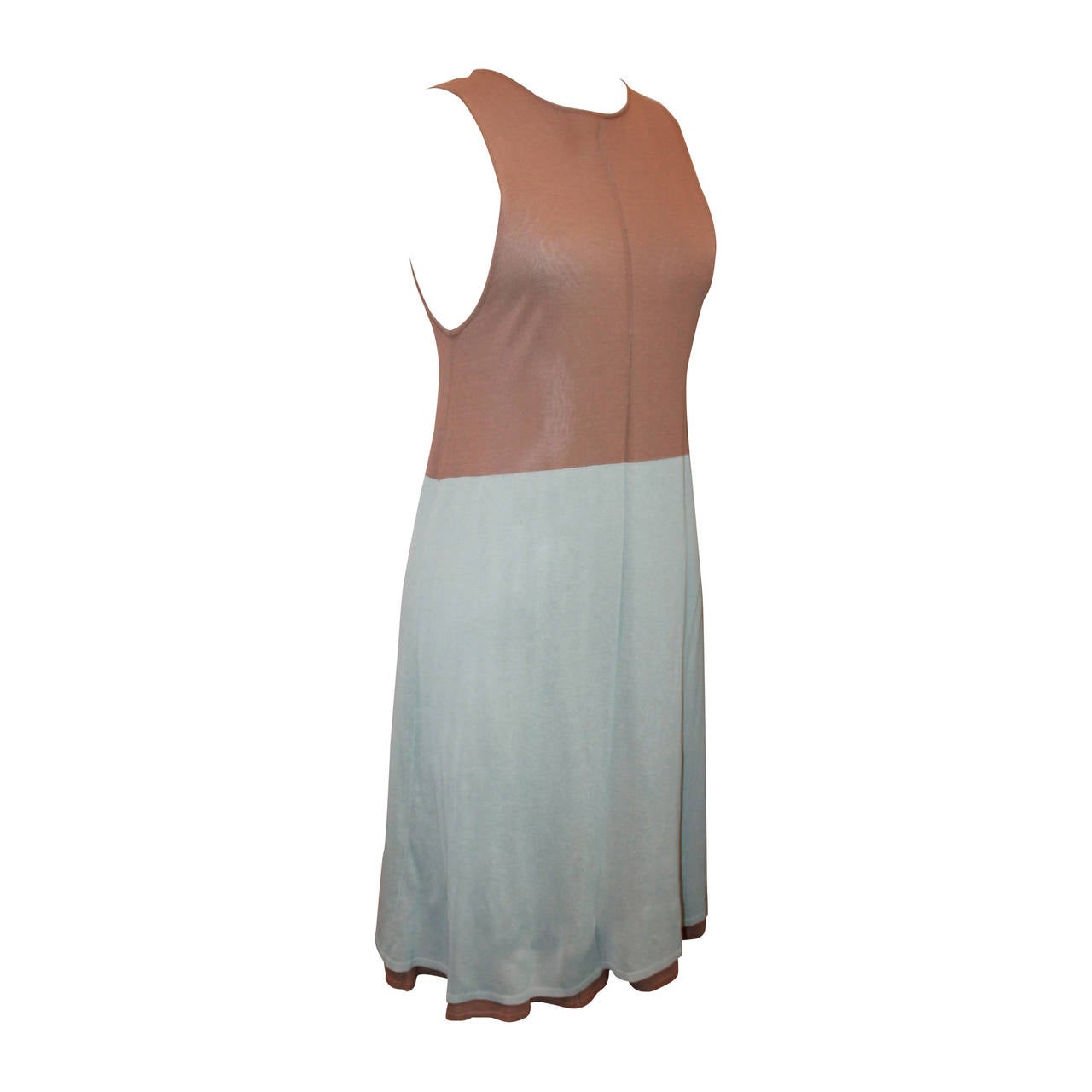 Balenciaga Tan and Pale Blue Sleeveless Dress - 42 For Sale