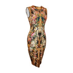 Alexander McQueen 2013 Resort Hummingbird & Floral Print Fitted Dress - M