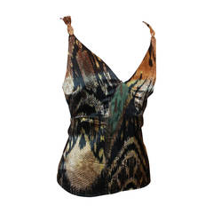 Roberto Cavalli Earth Tones Silk Snake Print Tank Top - 40 12