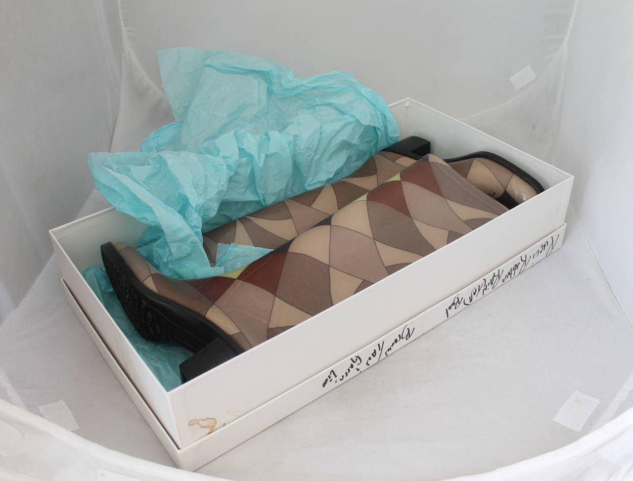 Women's Emilio Pucci Brown & Green Printed Plastic Rain Boots with Box - 37