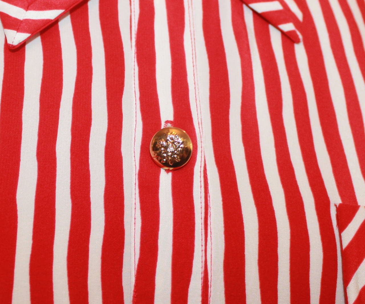 Vintage 1960er Adolfo Rot-weiß gestreiftes langes Vintage-Hemdkleid - M Damen im Angebot