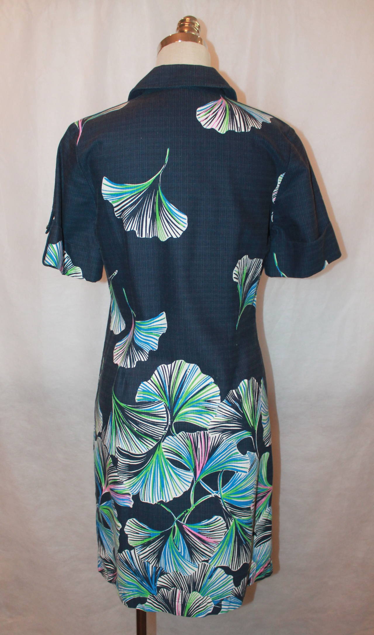 Lilly Pulitzer Navy Floral Print Dress - 6 In Excellent Condition In West Palm Beach, FL