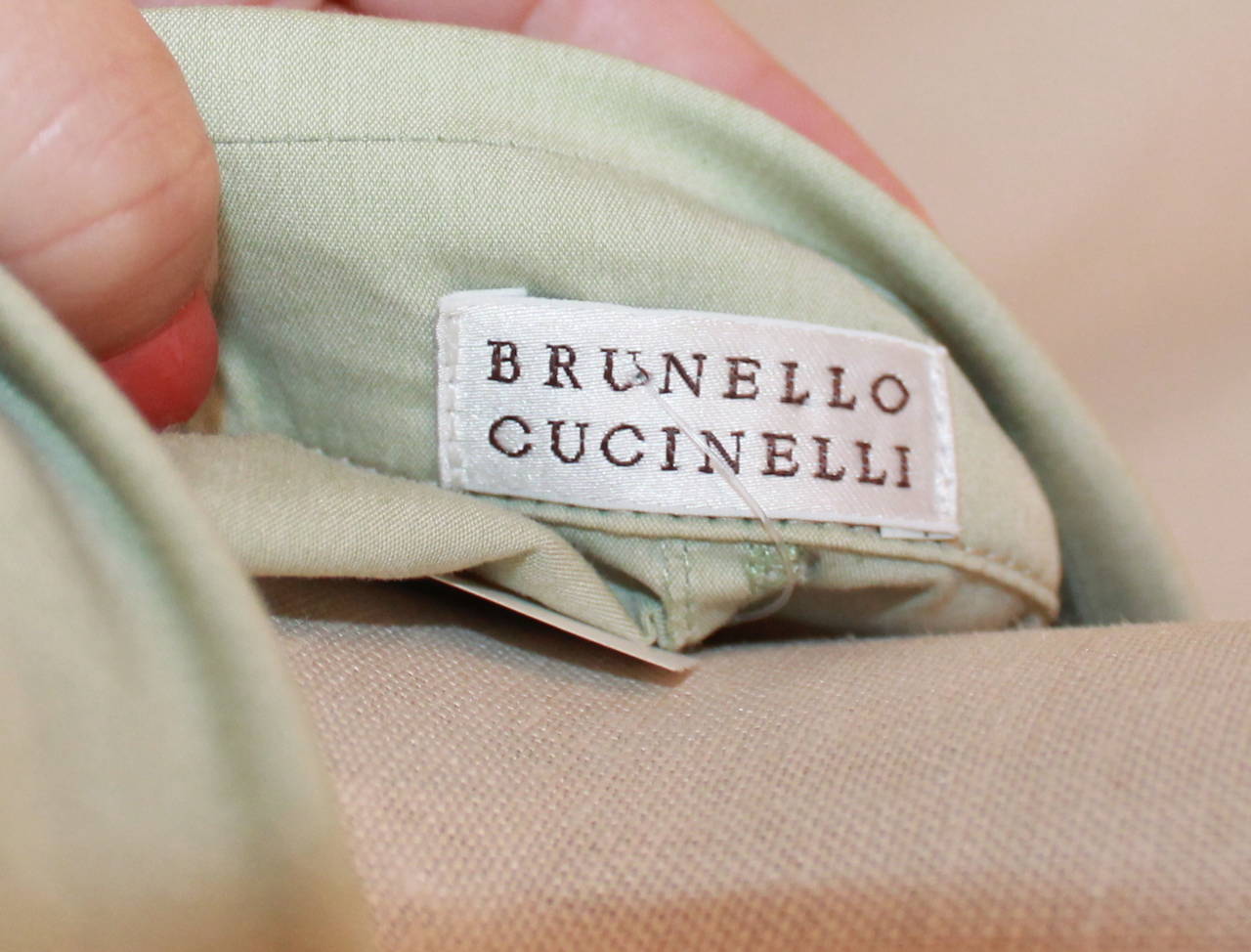 Brunello Cucinelli Pastel Green and Beige Linen Blouse - S For Sale at ...