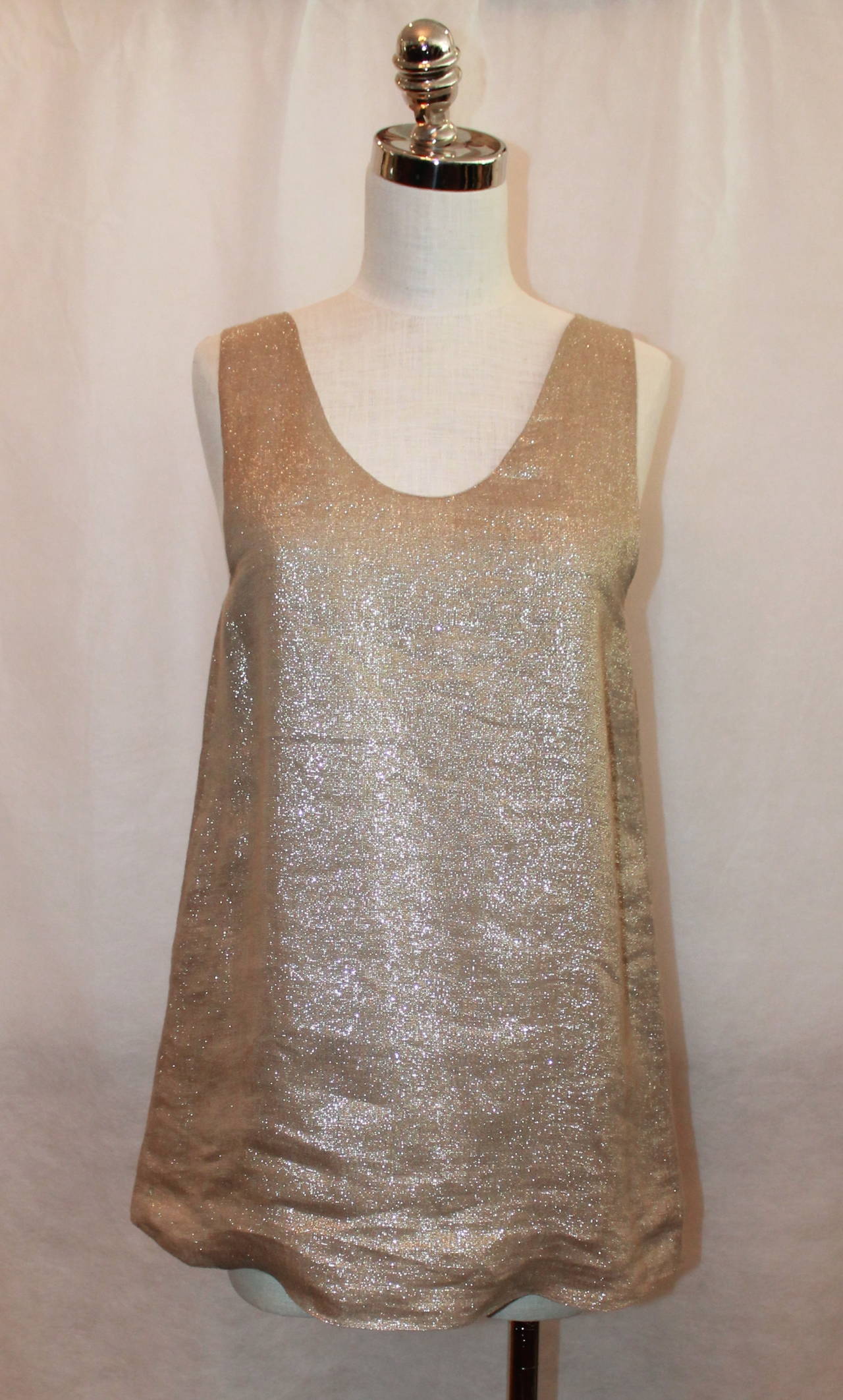 Chloe Gold and Silver Sparkle Linen Tank Top - 38 at 1stDibs