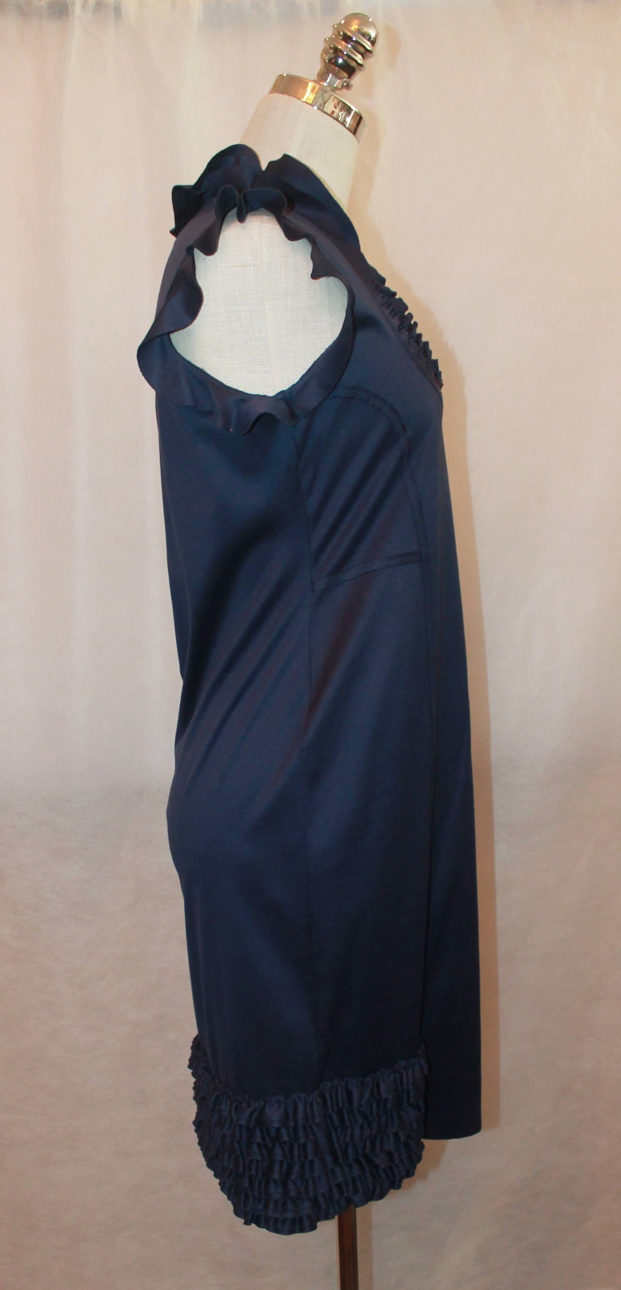 Valentino Navy Ruffle Cotton Dress - 8 For Sale at 1stDibs