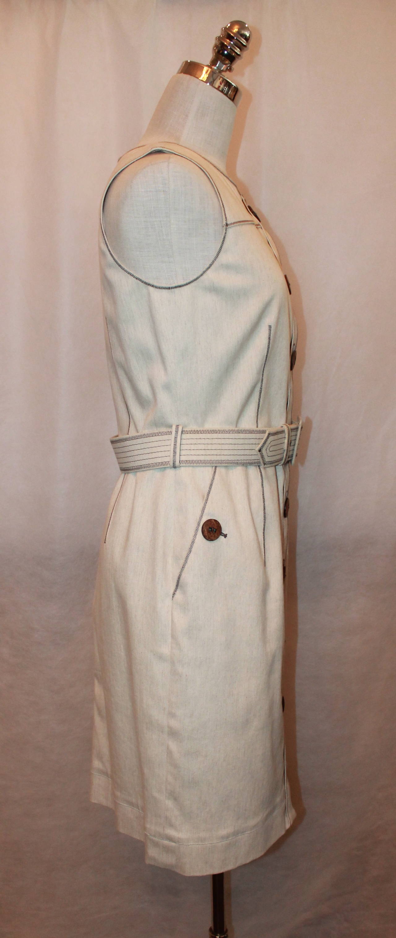 Brown Oscar De La Renta Tan Cotton and Linen Dress - 10