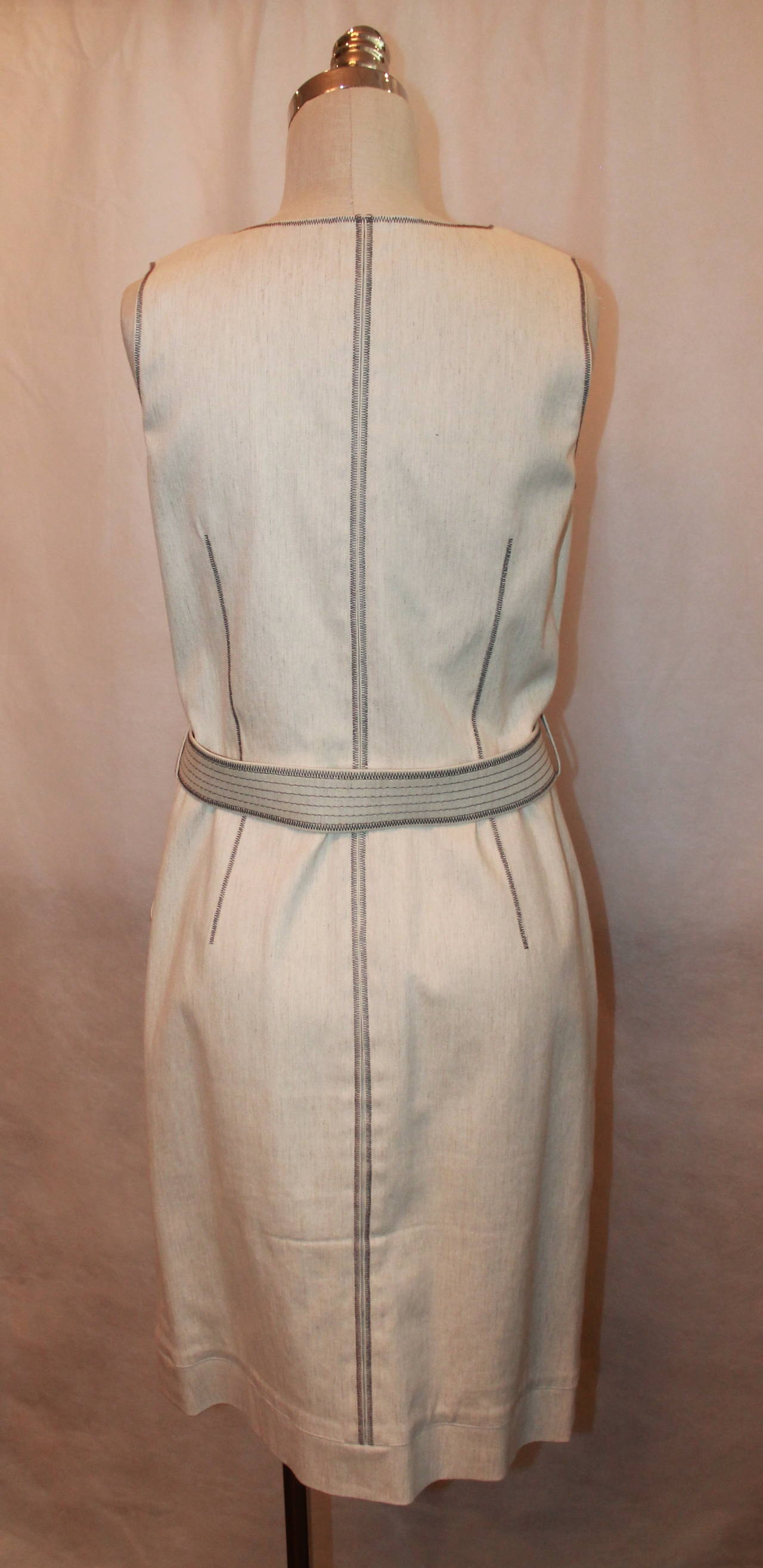 Oscar De La Renta Tan Cotton and Linen Dress - 10 In Excellent Condition In West Palm Beach, FL