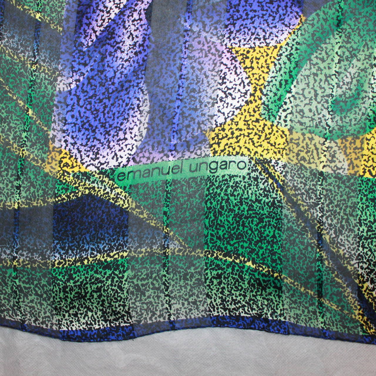 Emanuel Ungaro Green, Purple & Yellow Floral Silk Shawl In Excellent Condition In West Palm Beach, FL