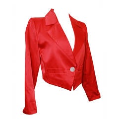Vintage 1990s Yves Saint Laurent Red Satin Bolero Jacket - 36 8