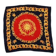 Versace Red, Gold, and Navy Silk Chain Print Scarf