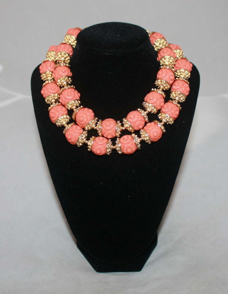 Lanvin Gold Carved Coral Necklace. This necklace is in impeccable condition.
Measurements:
Length- 31.5