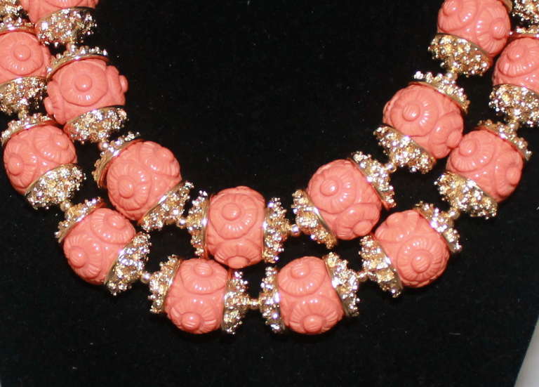 Lanvin Gold Carved Coral Necklace In Excellent Condition In West Palm Beach, FL