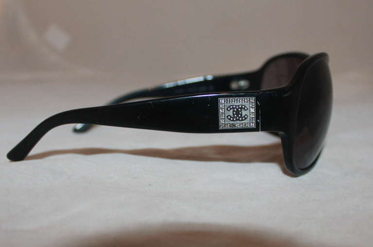 Chanel Black Oversized Sunglasses with rhinestone 