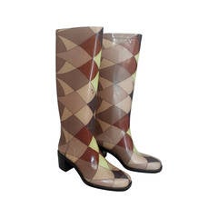 Emilio Pucci Brown & Green Printed Plastic Rain Boots with Box - 37 4