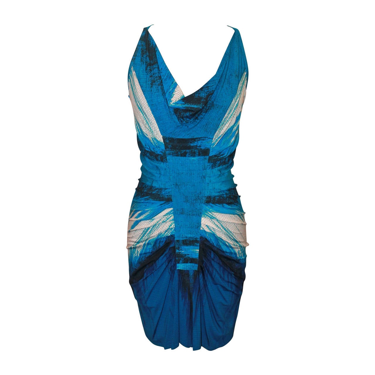 Roberto Cavalli Blue Ruched Sleeveless Short Dress - 4 For Sale