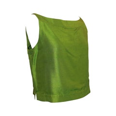 Vintage Oscar de la Renta Green Silk Sleeveless Top - 8 - Circa 90's