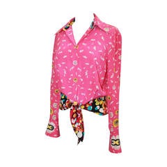Escada Pink Multi Color Silk Long Sleeve Shirt - 36