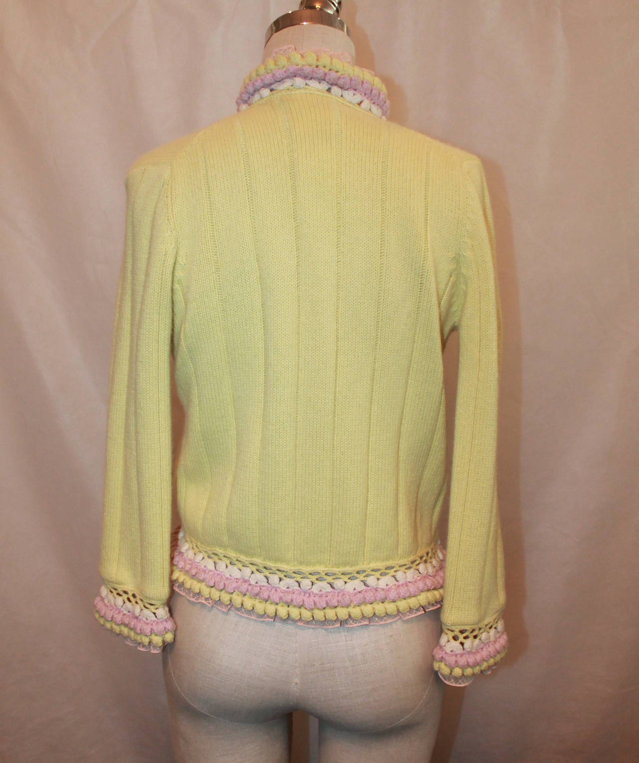 Women's Chanel 2004 Yellow & Pink Cashmere Cardigan - 38
