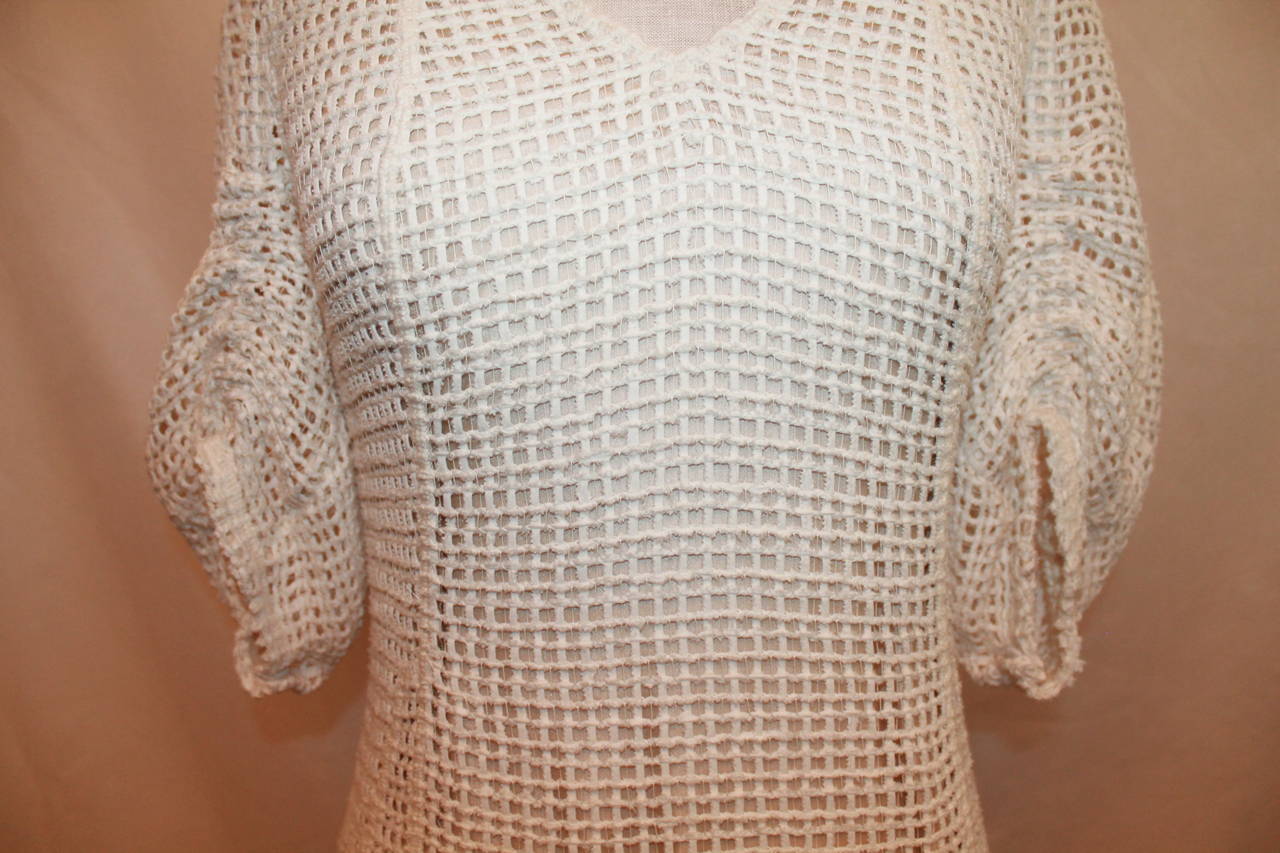 Beige Akris Ivory Crochet Sleeve Dress NWT - 6 - rt $2, 990