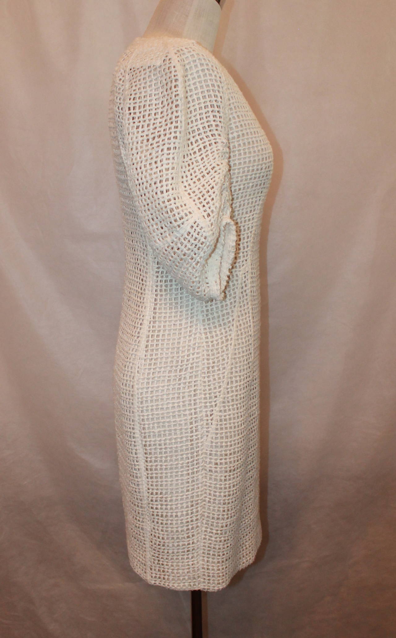 Akris Ivory Crochet Sleeve Dress NWT - 6 - rt $2, 990 In New Condition In West Palm Beach, FL