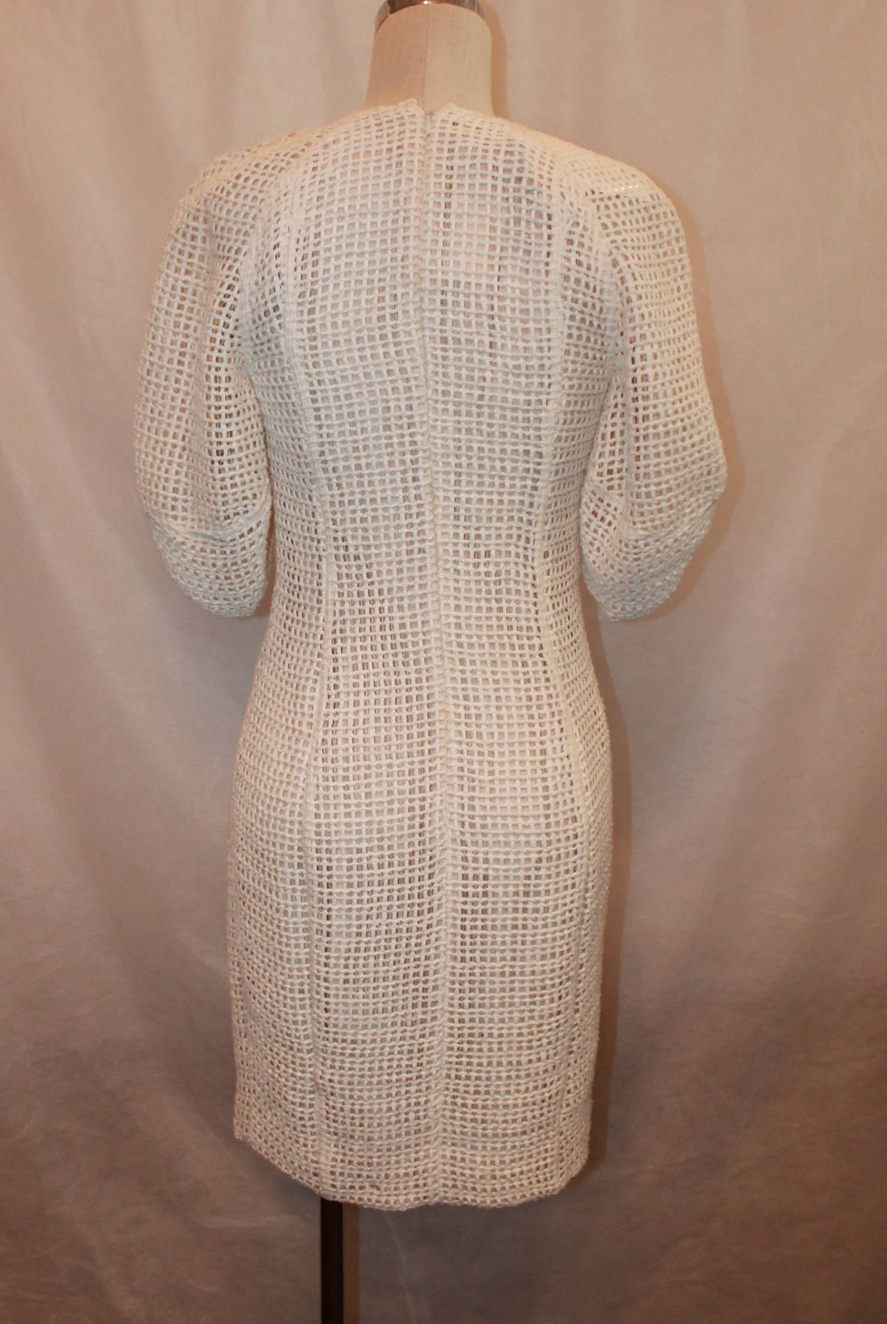 Women's Akris Ivory Crochet Sleeve Dress NWT - 6 - rt $2, 990