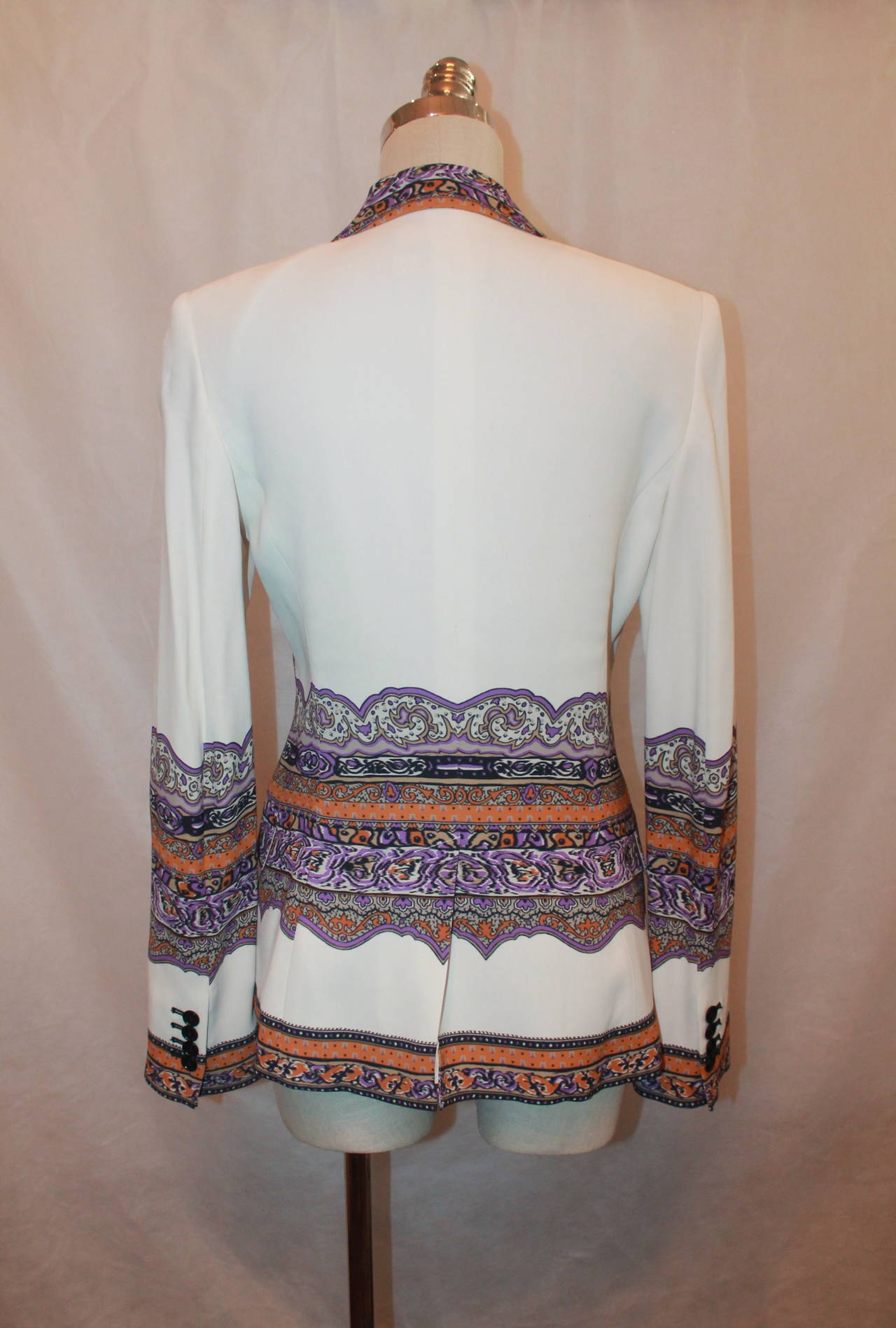 Women's Etro White & Multi Color Printed Silk Jacket - 44