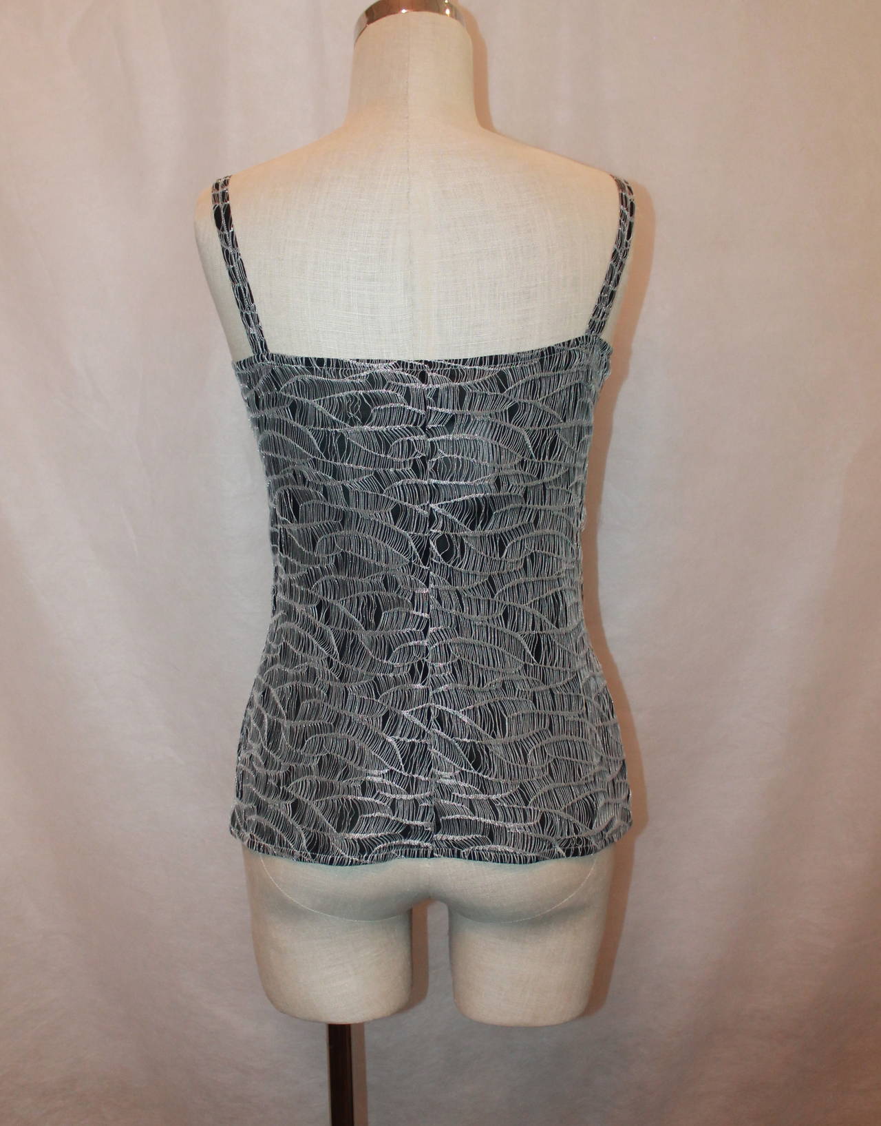 Chanel 1990's Vintage Black & White Lace Top with Pearl Detail - 44 In Excellent Condition In West Palm Beach, FL