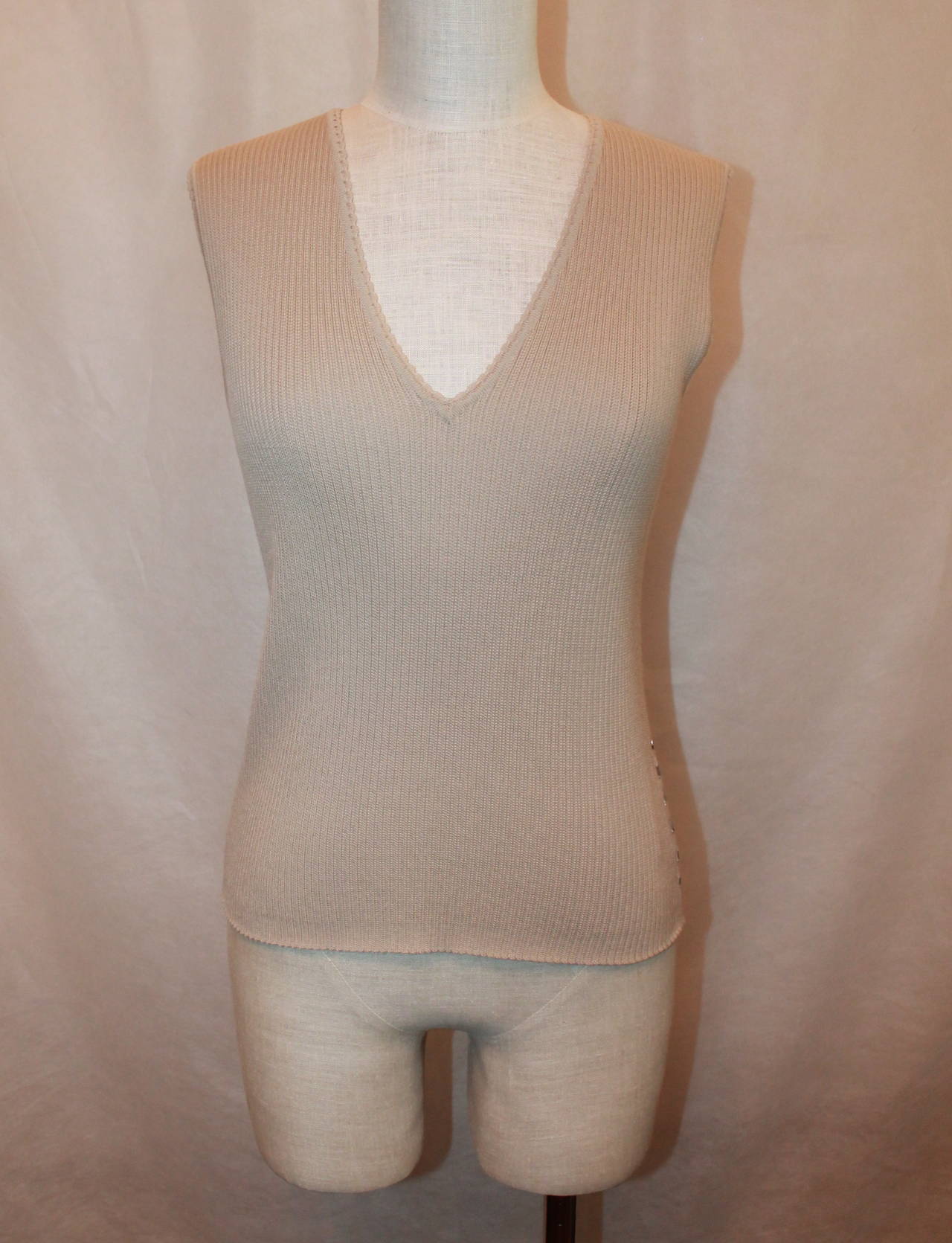 Chanel 1999 Vintage Tan Knit Sleeveless Top with 
