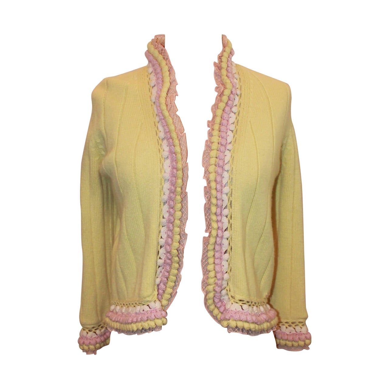 Chanel 2004 Yellow 
Pink Cashmere Cardigan - 38