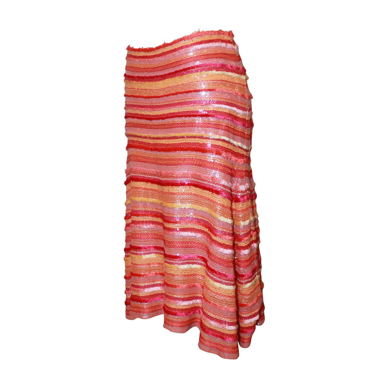 Naeem Khan Pink, Orange & Fuschia Sequin Skirt with Fringe - 10