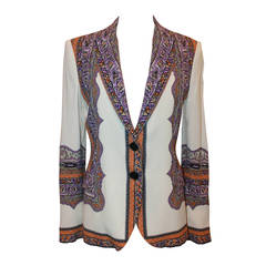 Etro White & Multi Color Printed Silk Jacket - 44 10