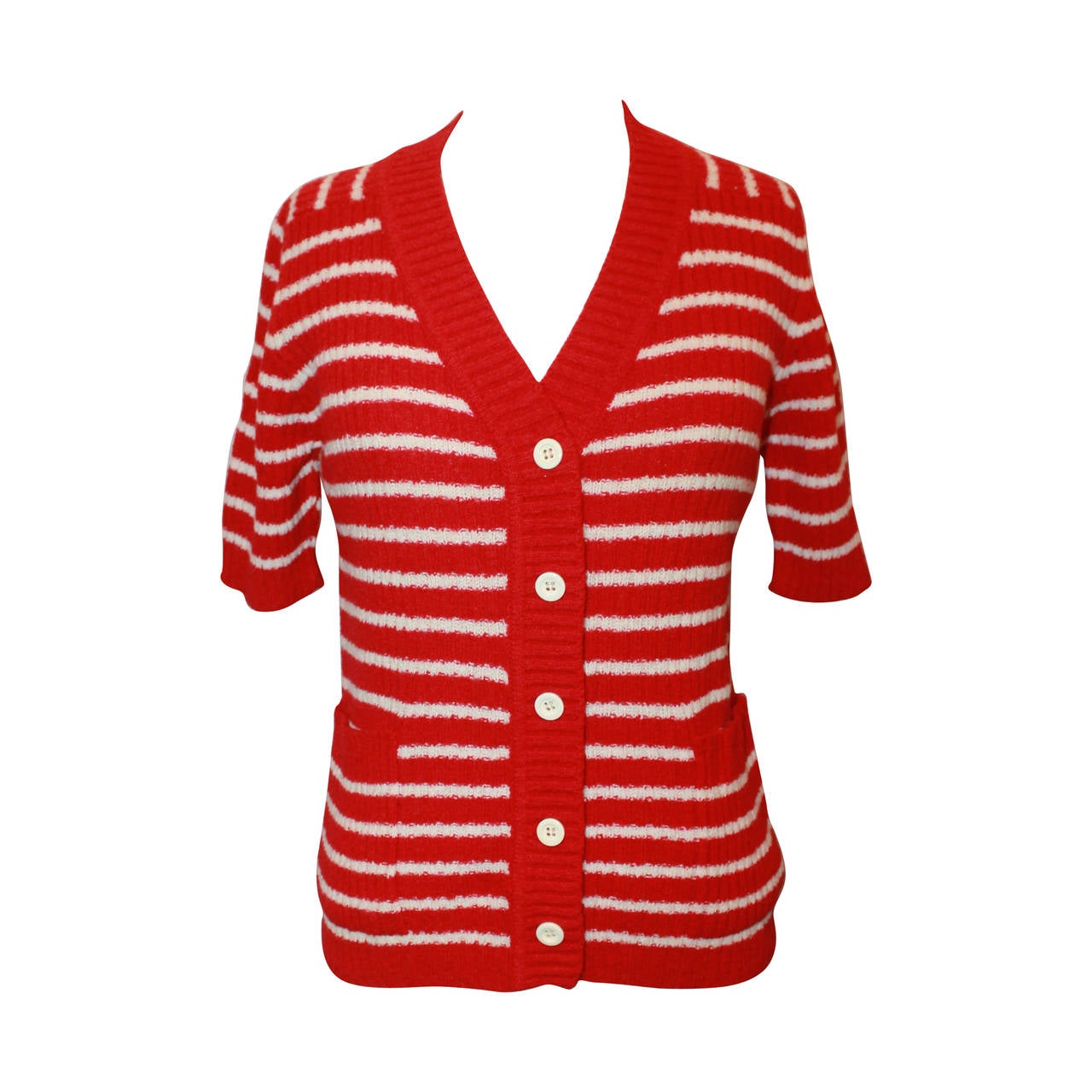 Lanvin Chaqueta de manga corta de mezcla de lana a rayas rojas y blancas de los años 70 - 42