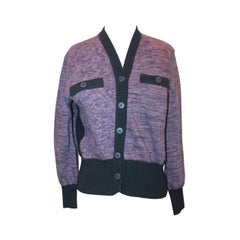 YSL 1960's Vintage Lavender & Charcoal Grey Cardigan - 38