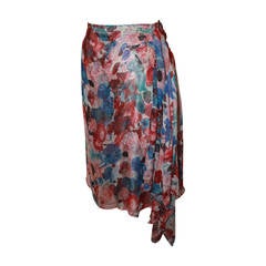 Chanel 2000's Multi-Color Floral & Chanel Printed Silk Chiffon Skirt - 38