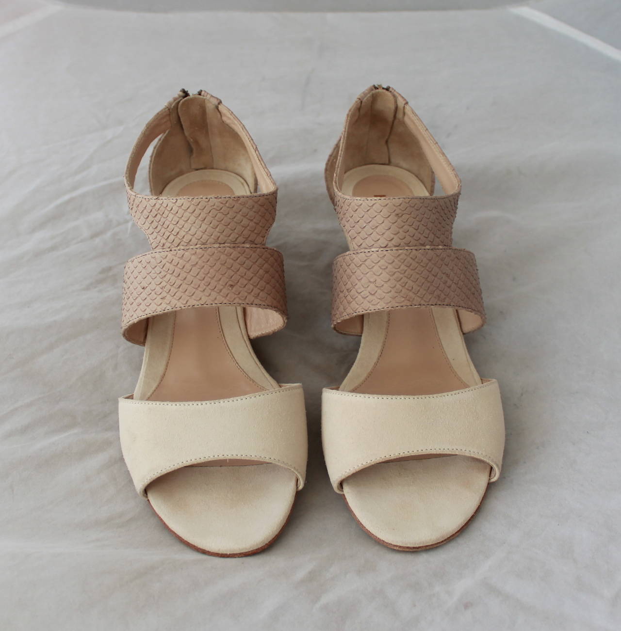 Fendi Beige Suede Embossed Low Wedges - 38