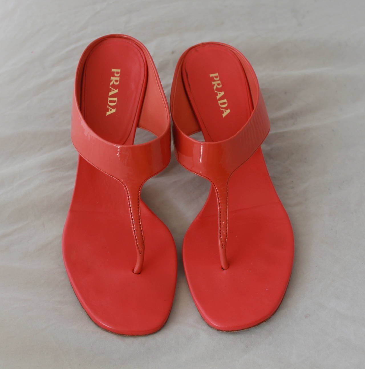 Prada Coral Patent Leather Sandal Heels - 38.5