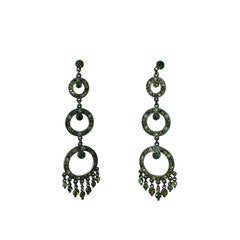 Ben Amun Green Multi-Tone Rhinestone Chandelier Earrings