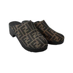 Fendi Brown Monogram Printed Fabric Clogs - 6 4
