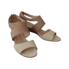 Fendi Beige Suede Embossed Low Wedges - 38