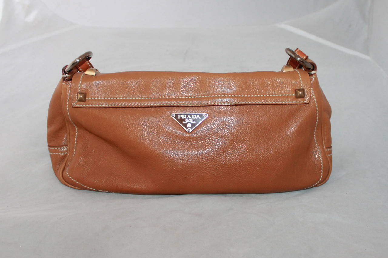 Prada Luggage Leather Gold & Silver Studded Shoulder Bag In Excellent Condition In West Palm Beach, FL